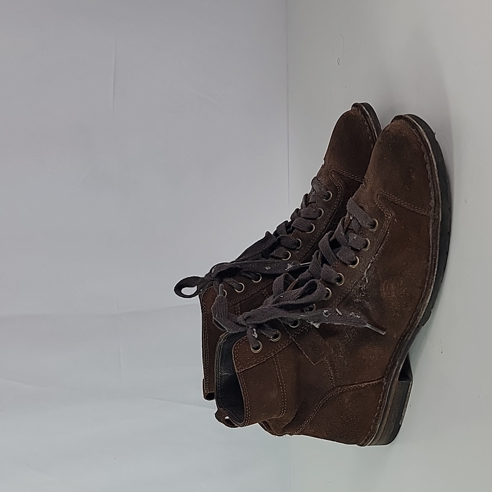 John Varvatos Brown Suede Lace Up Round Boots